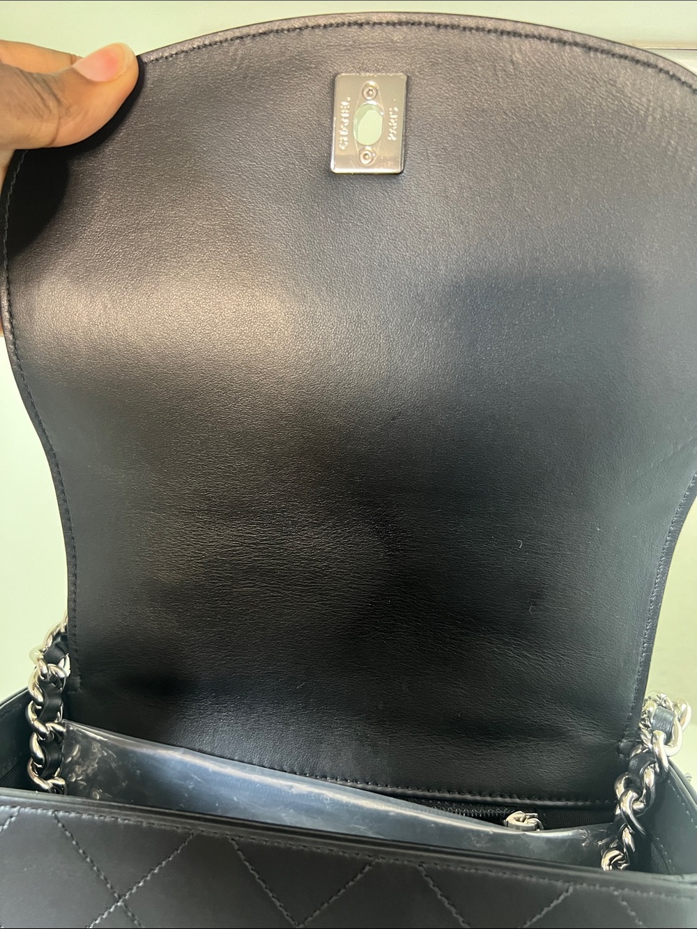 CHANEL Calfskin Black Top Handle Chanel Ring My Bag flap Quilted crossbody - Picture 12 of 17